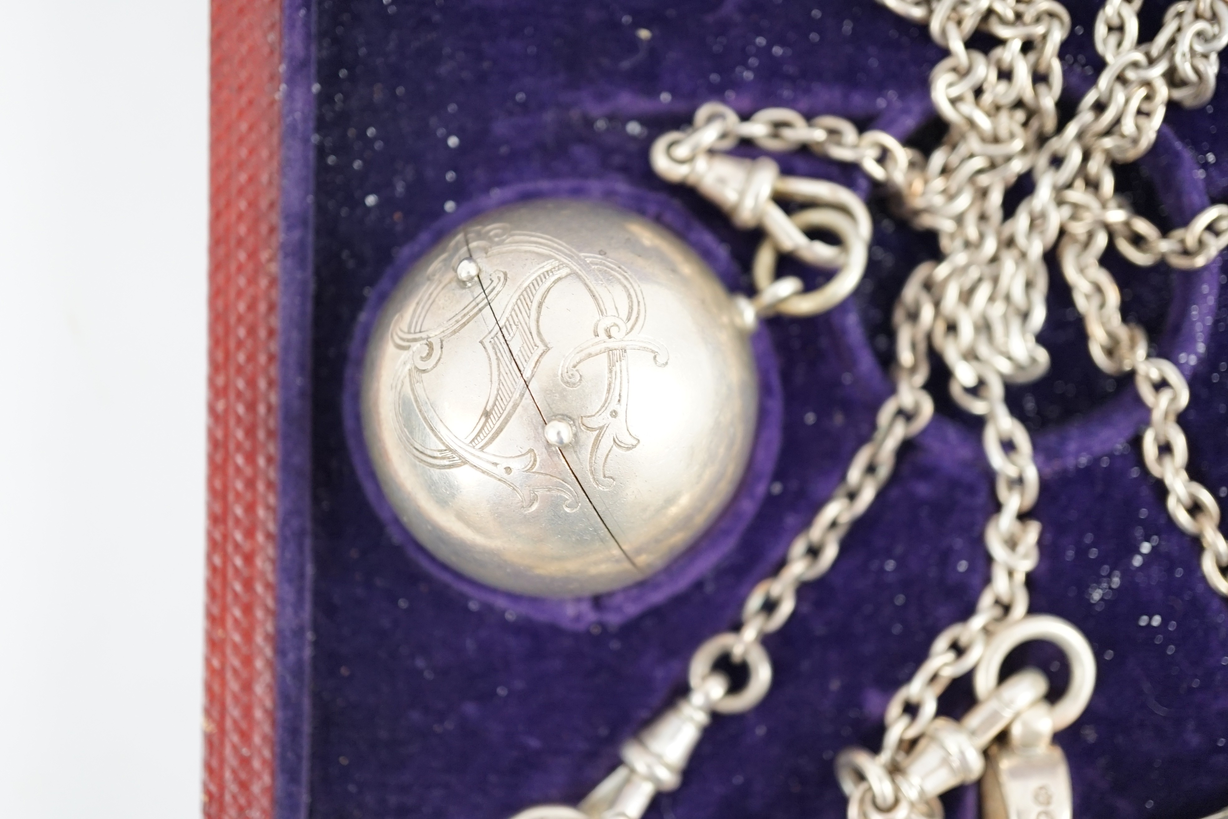 A cased Victorian silver chatelaine by Henry William Dee, London, 1874